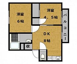 Aアパートメント.ニシイチ 2DKの間取図画像