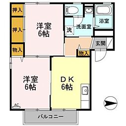 エイトタウン北 2DKの間取図画像