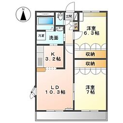 サンライズ3番館 2LDKの間取図画像