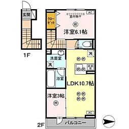トリシア関 2LDKの間取図画像