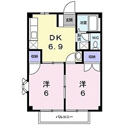 ハイムあすなろC 2DKの間取図画像