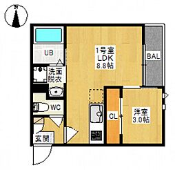 グランティックフルリール西崎 1LDKの間取図画像