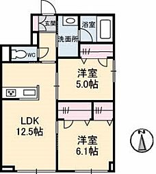 クラリティN 2LDKの間取図画像