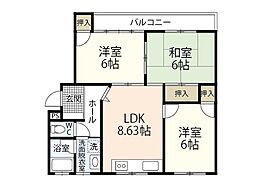 オーク 3DKの間取図画像