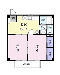 くらしきグリーンハイツ 2DKの間取図画像