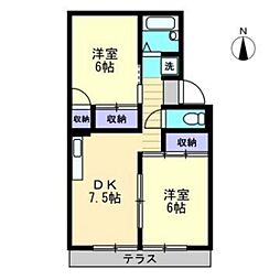 プレジール藤原A 2DKの間取図画像