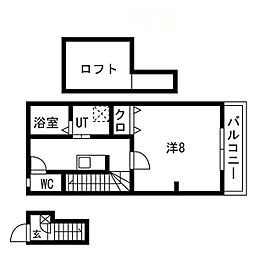 あんしん明神町08-3007 2階1Kの間取り