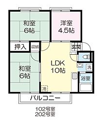 サニーハイツ中山 2階3LDKの間取り