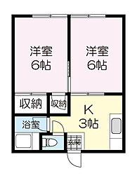 袖沢アパート 1階2Kの間取り