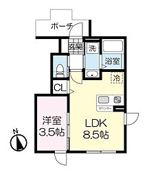 カーサグラシア中江 1LDKの間取図画像