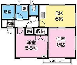 フルール静 2DKの間取図画像