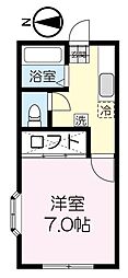 セゾン水の森 1Kの間取図画像