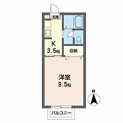 ラルジュ桜ケ丘 1Kの間取図画像