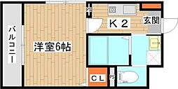 LibraCourt苦竹 1Kの間取図画像