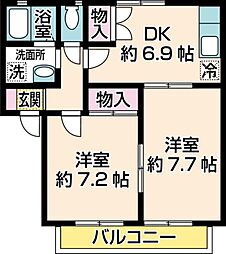 ノースエリア　ガーデンタウン　B 1階2DKの間取り