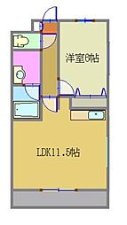 ハバードリーム3番館 1階1LDKの間取り