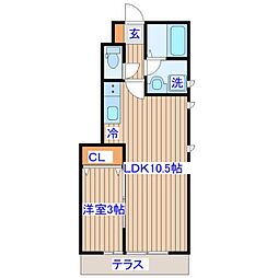 ベルグラン越路II 1階1LDKの間取り