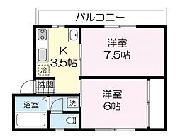 広岡ハイツ 2Kの間取図画像