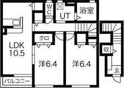 アヴェンションハウス　B 2階2LDKの間取り