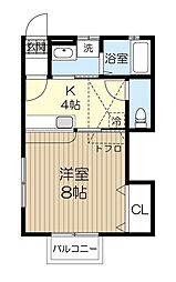 カーサヤマダ宮町 1Kの間取図画像