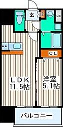 シティタワー二十人町 1LDKの間取図画像