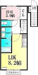 仙台市青葉区小田原8丁目アパート 1LDKの間取図画像