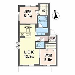 メゾンゆずりは 2LDKの間取図画像