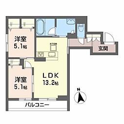 ベレオK美田園 2LDKの間取図画像