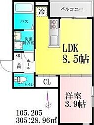 ベルホワイト富沢 1LDKの間取図画像