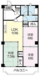 パールハイツ文化町 4階3LDKの間取り