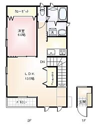 パルメゾンB 2階1LDKの間取り