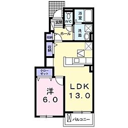 レジデンスさくらＢ 1階1LDKの間取り