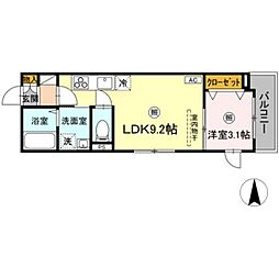 ジオ旭ケ丘 1LDKの間取図画像