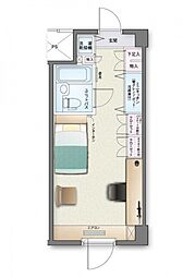アルファコンフォート大手前 2階ワンルームの間取り