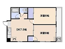 ウイング五日市駅前　B棟 5階2DKの間取り