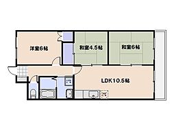 コーポサンシャイン 4階3LDKの間取り