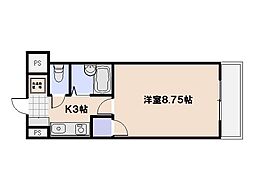 ティアラサイワ 2階1Kの間取り