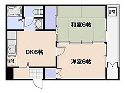 ドミールアサヒ 3階2DKの間取り