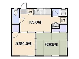 松田アパート 2階2Kの間取り