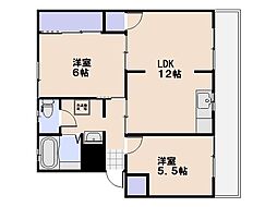 田中第2アパート 2LDKの間取図画像