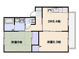 ヴィラージュ旭園 2DKの間取図画像