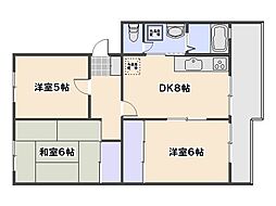 フラワーヒルズ 3DKの間取図画像