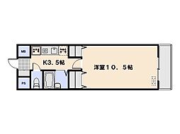 サンスピアリア 4階1Kの間取り