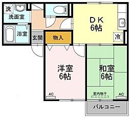 エスパシオ那賀川B棟 2DKの間取図画像