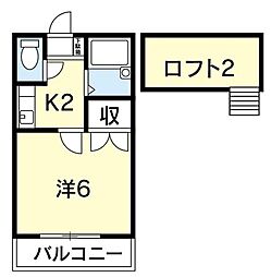 レジデンス森 1Kの間取図画像