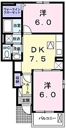 ルーベル鴨島C 2DKの間取図画像