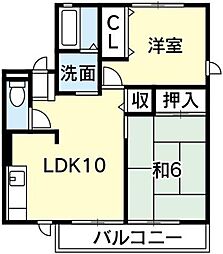 シティハイム論田 2LDKの間取図画像