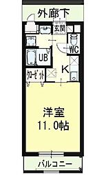 エスポワール2 1Kの間取図画像