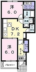 セレブリティB 2DKの間取図画像