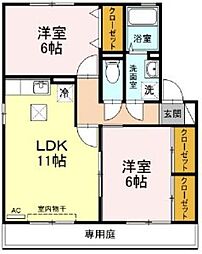 プラザ・ルミエール弐番館C 2LDKの間取図画像